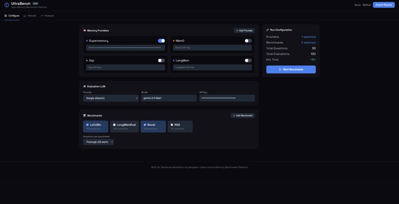 UltraBench - Open Benchmark Platform for AI Memory Providers – screenshot 1