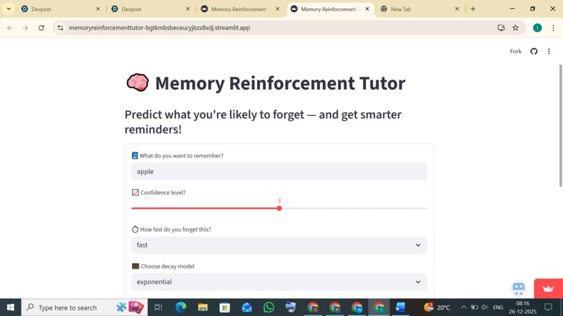 Memory Reinforcement Tutor AI  – screenshot 1