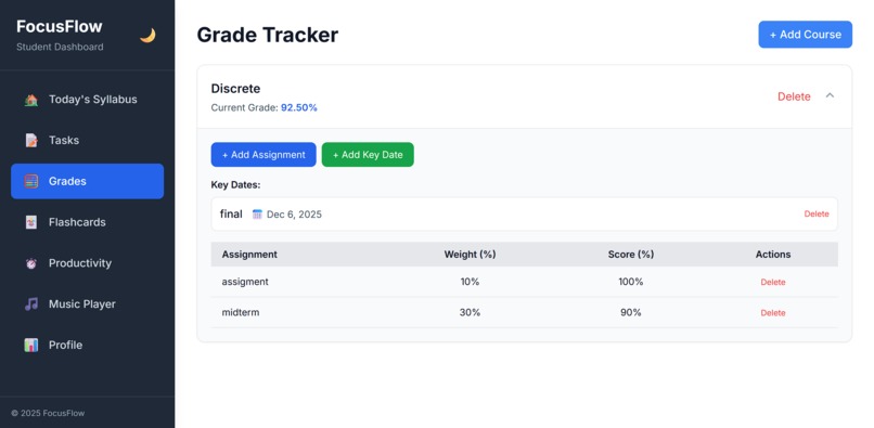 FocusFlow: The Ultimate Student Dashboard – screenshot 3