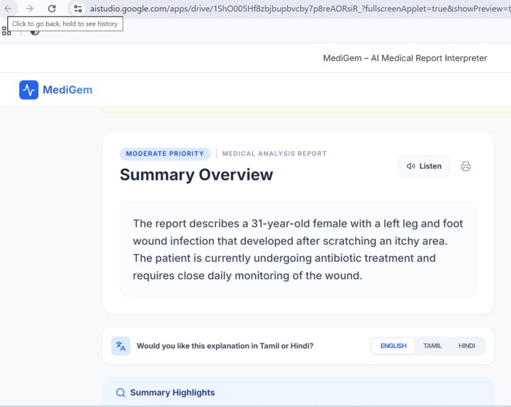 MediGem: AI-Powered Medical Report Interpreter – screenshot 2