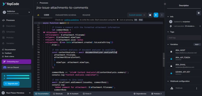 AI-Powered Jira Attachments Analyzer (YepCode + Gemini) – screenshot 3