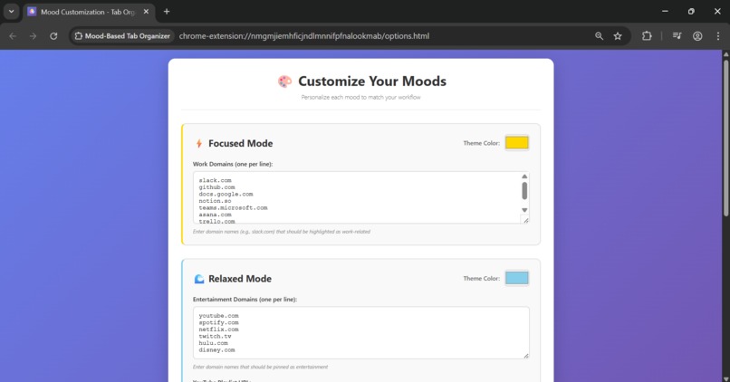 Mood-Based Tab Organizer – screenshot 3