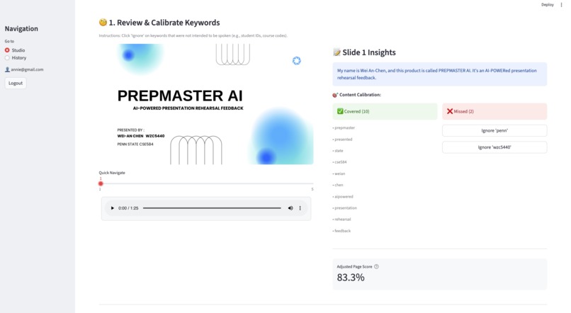PrepMaster AI: Slide-level Presentation Rehearsal Analysis – screenshot 1