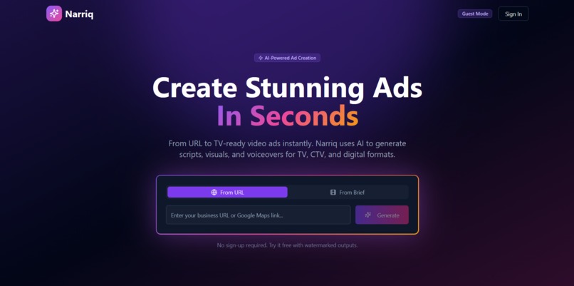 Narriq — AI-First Ad Creation from Ideas, URLs, and Sketches – screenshot 3