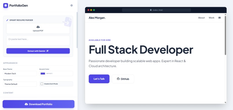 portfolio website generator – screenshot 1