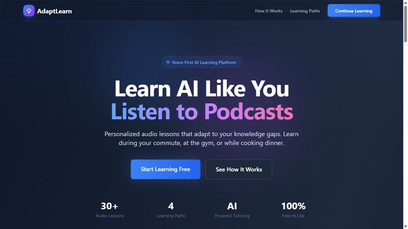 Adapt Learn: Voice-First Adaptive AI Learning Platform – screenshot 1