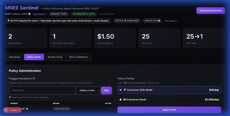 MNEE Sentinel: Policy-Enforced Rails for AI Agents – screenshot 4