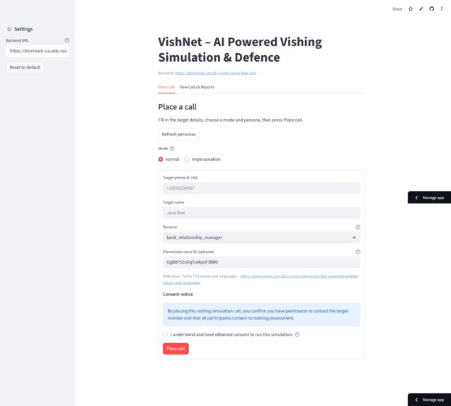 VishNet – AI Powered Vishing Simulation & Defence – screenshot 1