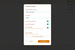 Translation Settings with Voice Cloning