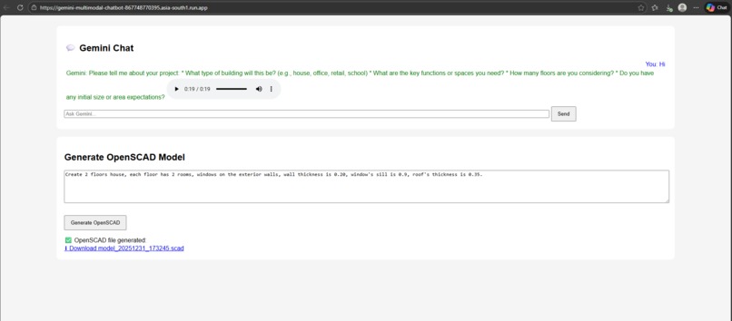 Generative Multimodal Chatbot for OpenSCAD: An AI Architect – screenshot 5