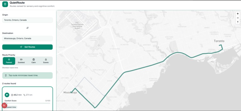 QuietRoute – screenshot 1