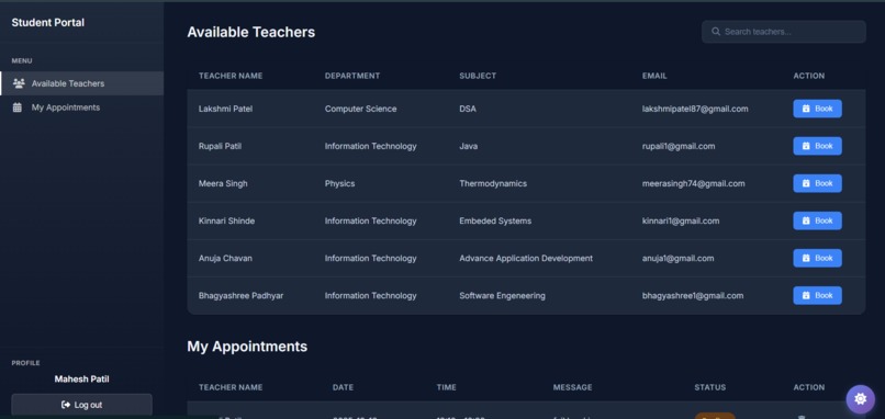 Student Appointment Booking System – screenshot 1