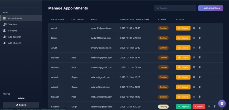 Student Appointment Booking System – screenshot 4