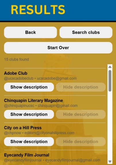 UCSC Club Finder – screenshot 2