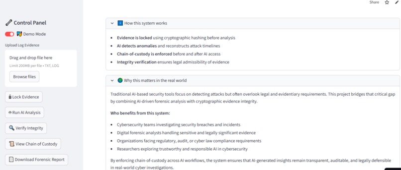 AI Forensic Cybersecurity System with Evidence Integrity – screenshot 4