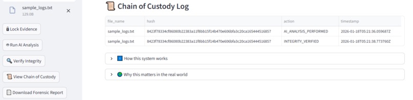 AI Forensic Cybersecurity System with Evidence Integrity – screenshot 7