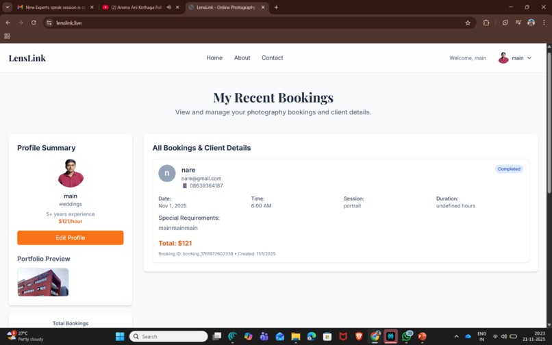 photography booking system – screenshot 2