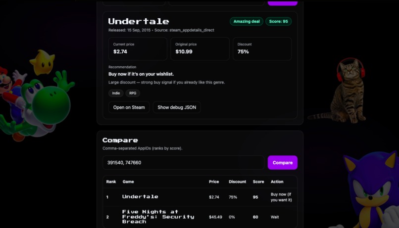 GameScout - Smart Steam Deal Web Scraper & Game Comparison – screenshot 1