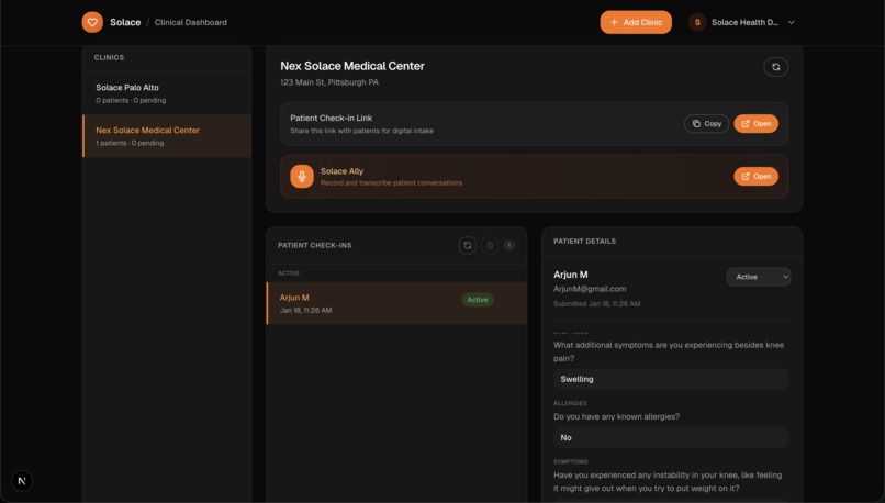 Solace: Compression-Enhanced Agentic Platform for Clinics – screenshot 7