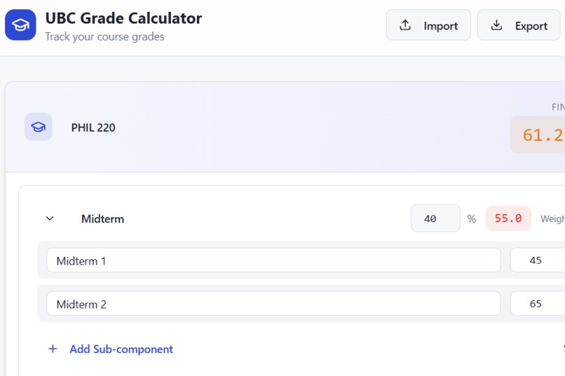 UBC Grade Calculator – screenshot 1