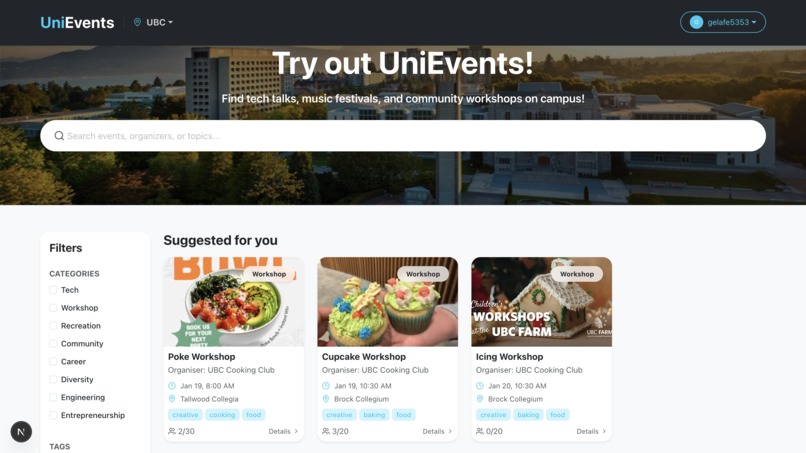 UniEvents – screenshot 1