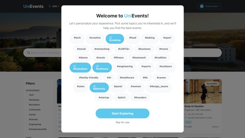 UniEvents – screenshot 2