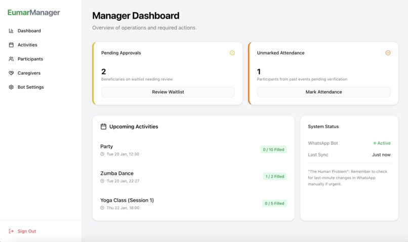Eumar - AI WhatsApp Bot + Manager Interface – screenshot 1