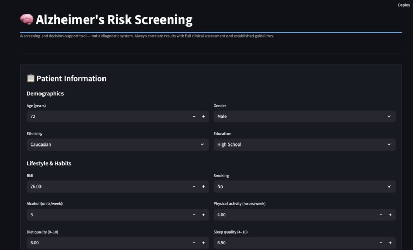 Alzheimer's Risk Screening Model for Physicians – screenshot 2