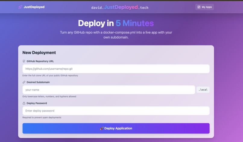 JustDeployed.tech – screenshot 1