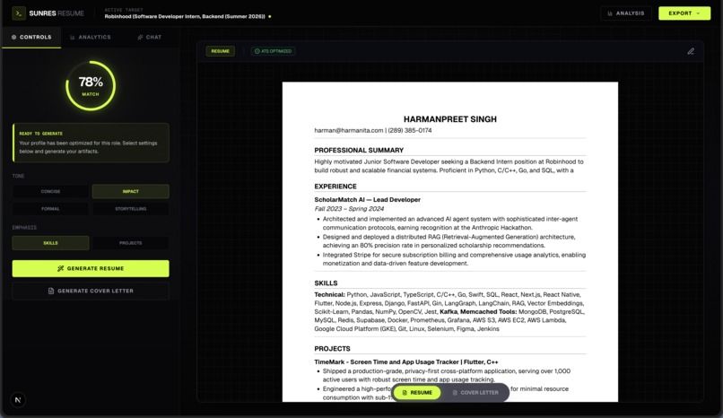 SunRes - Get your dream job interview with perfect resume – screenshot 1