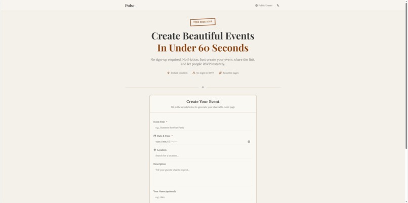 Pulse — Instant Micro-Events for Real-World Connection – screenshot 1