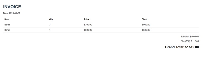 Automatic Invoice generator – screenshot 1