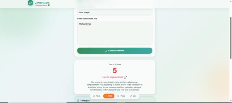 CampusCalm: AI Wellness & Career Agent for Bharat – screenshot 1