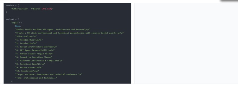 Roblox Studio Builder API Agent – screenshot 1
