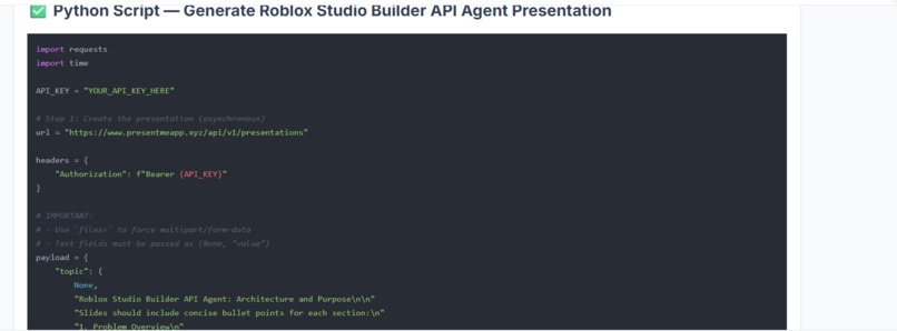 Roblox Studio Builder API Agent – screenshot 4