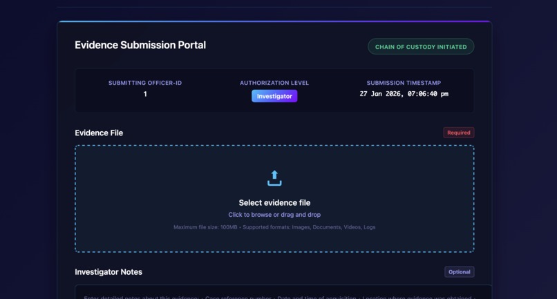 Secure Evidence Handling & Chain-of-Custody System – screenshot 4