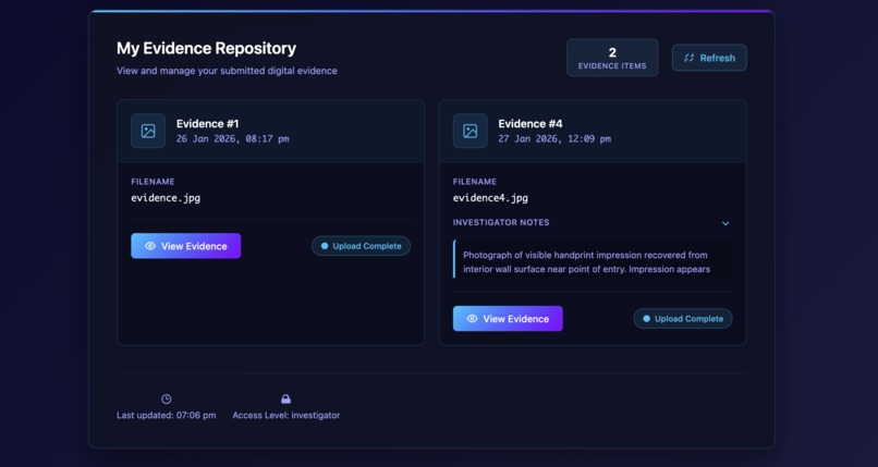 Secure Evidence Handling & Chain-of-Custody System – screenshot 6
