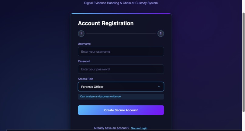 Secure Evidence Handling & Chain-of-Custody System – screenshot 1