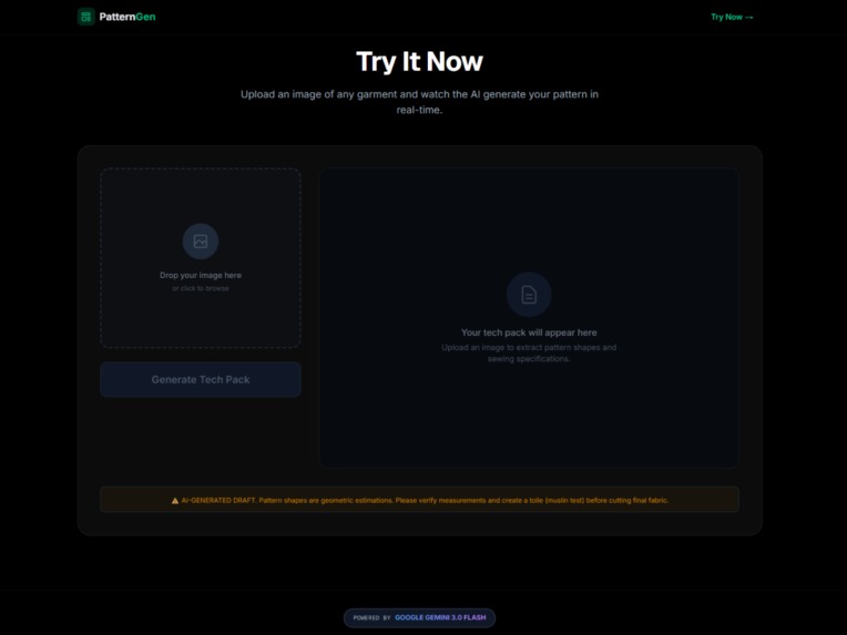 PatternGen: AI Technical Pack Generator for Tailors – screenshot 2