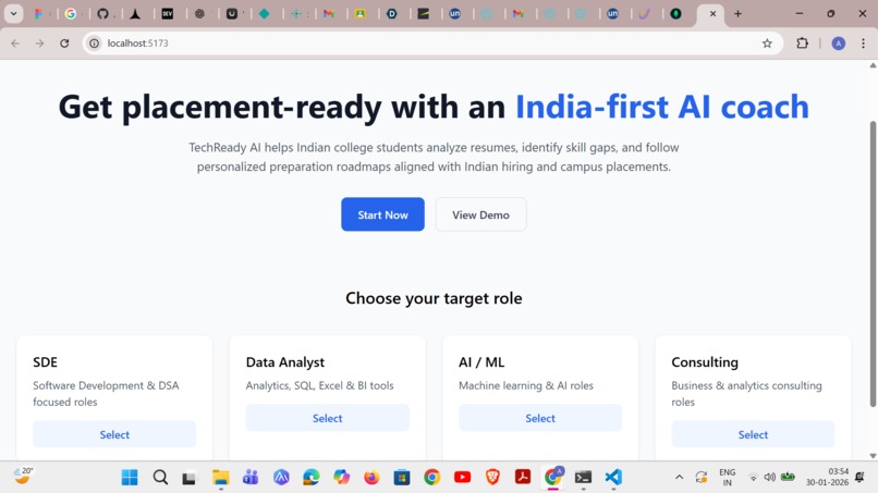 TechReady AI – Placement Coach for Indian Students – screenshot 1