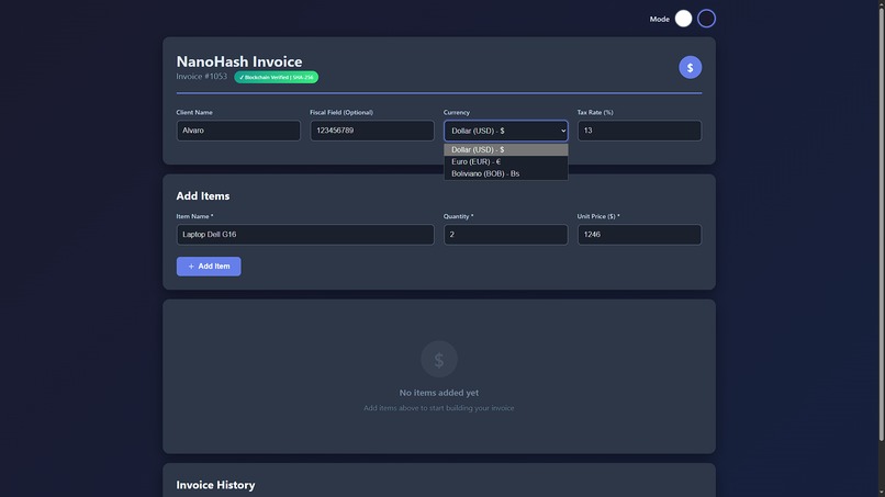NanoHash Invoice – screenshot 2
