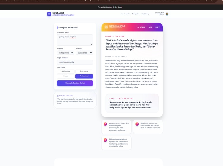AI CONTENT SCRIPT AGENT – screenshot 1