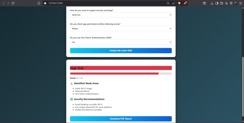Cyber DNA – Cyber Security Risk Assessment Tool – screenshot 2