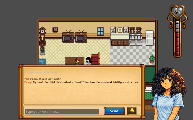 Emotion-Aware NPC Dialogue Game (angry girlfriend) – screenshot 1