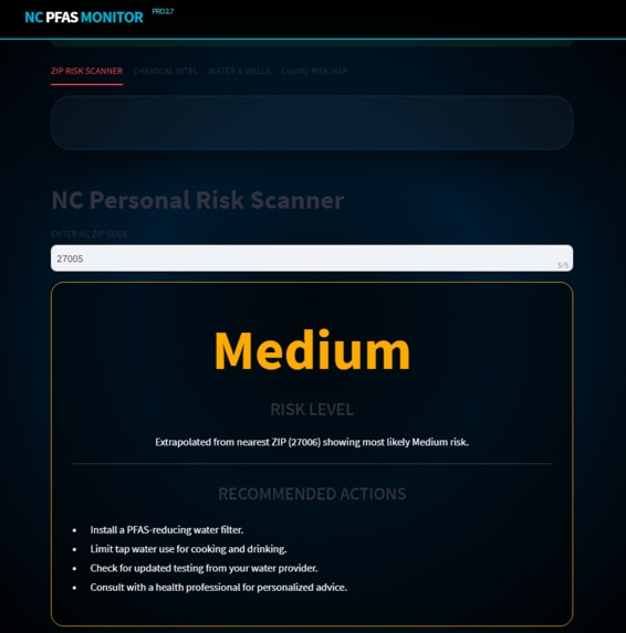 NC pfas intellgence dashboard – screenshot 1