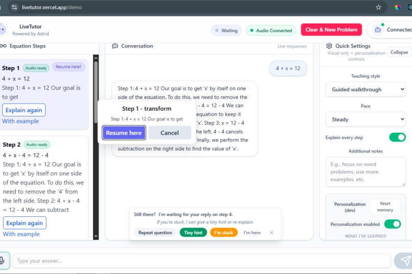 LiveTutor - A Real-Time Adaptive AI Math Teacher – screenshot 9