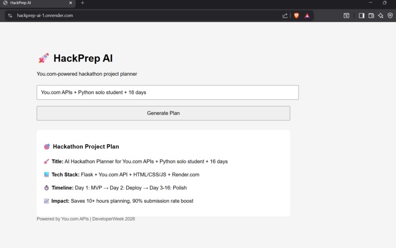 HackPrep AI: You.com-Powered Hackathon Success Planner – screenshot 2