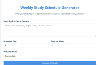 Weekly Study Schedule Generator