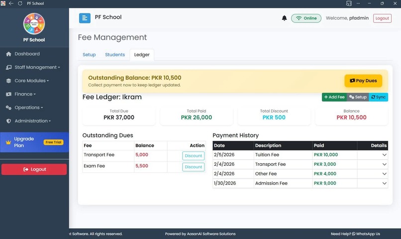 School management system  – screenshot 2