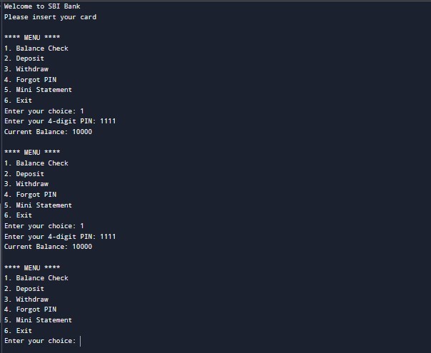 ATM simulation – screenshot 1
